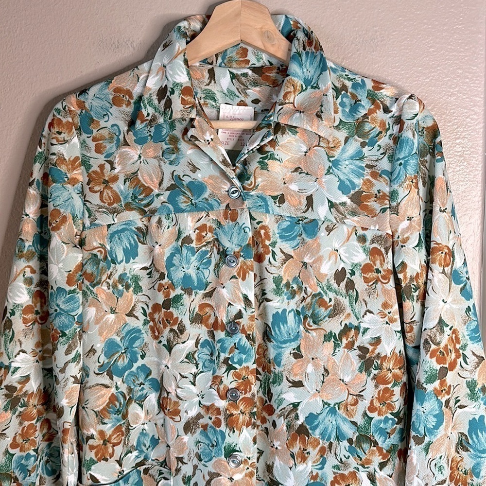 Vintage NANCY FROCK Floral Collared Button Down Long Sleeve Dress